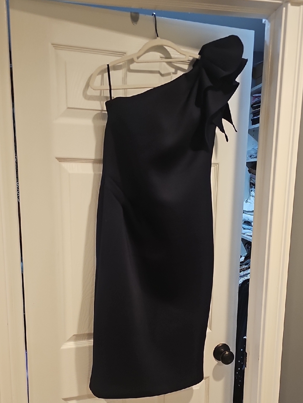 Jovani One-Shoulder Black Dress with Dramatic Shoulder Bow